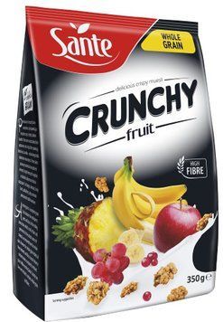 Кранчи (мюсли) цельнозерновые с кусочками фруктов, Sante 350г, сухие завтраки фитнес, смесь овсяных злаков 1642937871 фото