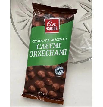 Шоколад молочный Fin Carre с цельными лесными орехами (фундук), 100 г, (27% орехов) 1733938325 фото