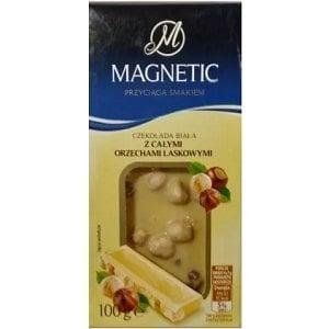 Шоколад белый Magnetic с целыми лесными орехами (фундук), 100 г, Польша 1612773840 фото