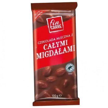 Шоколад молочный Fin Carre с цельными лесными орехами (миндаль), 100 г, (24% орехов) 1733941889 фото