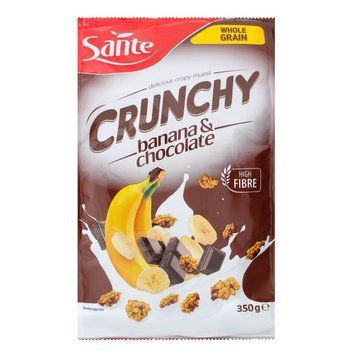 Сухие завтраки кранчи цельнозерновые шоколадно- банановые Sante Crunchy, 350г, мюсли, сухие завтраки 1642943085 фото