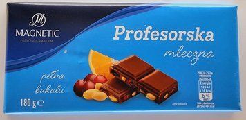 Шоколад молочный с кусочками апельсина,&nbsp;изюма и арахиса Magnetic Profesorska, 180 г, Польша 1711387525 фото