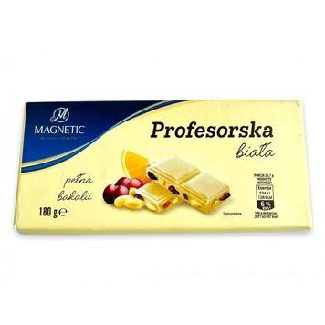 Шоколад белый с кусочками апельсина,&nbsp;изюма и арахиса Magnetic Profesorska, 180г, Польша 1711486680 фото