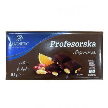 Шоколад темный с апельсином,&nbsp;изюмом и арахисом Magnetic Profesorska, 180 г, Польша 1711487976 фото