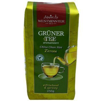 Чай зеленый со вкусом лимона листовой Westminster Gruner Tea Zitronen, 250 г, Германия, 1557583832 фото