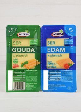 Сыр твердый нарезка слайсами Gouda+Edam Mlekpol, 500г, Польша, два вида сыра нарезка 1507703223 фото