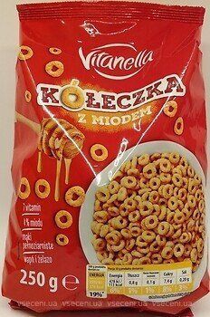 Сухой завтрак кольца кукурузные медовые Vitanella, 250г, Польша, быстрого приготовления 1507725253 фото
