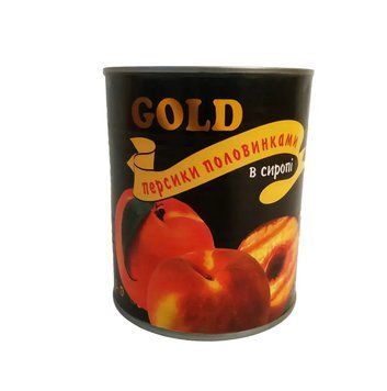 Персики консервовані в сиропі половинками в ж/б GOLD (Болгарія), 850г 1732143253 фото