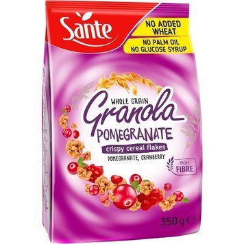 Гранола (кранчи) с гранатом и клюквой Sante Granola, 350г, смесь цельнозерновых овсяных злаков, мюсли 1642754304 фото