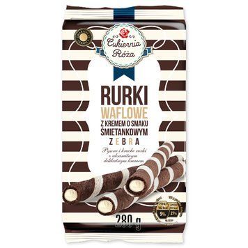 Шоколадные вафельные трубочки с кремом со вкусом пломбира Rurki Waflowe zebra, 280 г, Польша 1280154384 фото