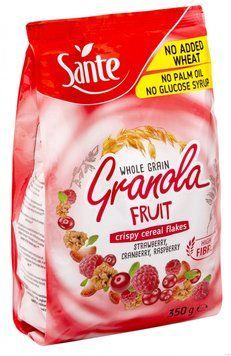 Гранола фруктовая (малина,клубника, клюква) Sante Granola, 350г, смесь цельнозерновых овсяных злаков, мюсли 1642930206 фото