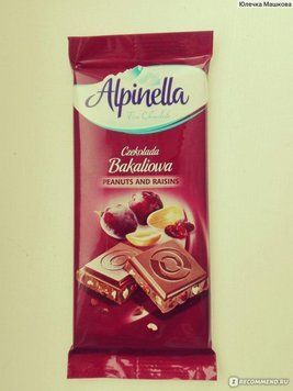 Молочный шоколад с орехами и изюмом Alpinella Bakaliowa Польша, 90 г 1124189885 фото