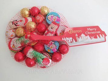 Шоколадные новогодние конфеты шарики в сетке Baron, 150 г (Польша), новогодний подарок 1533090676 фото