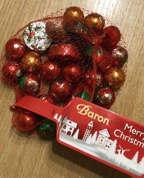Шоколадные новогодние шарики (игрушки) в сетке Baron, 150 г, новогодний подарок 1533093046 фото