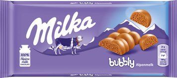 Шоколад молочный пористый Milka Bubbly, 90 г, Швейцария, молочный без добавок 1702997981 фото