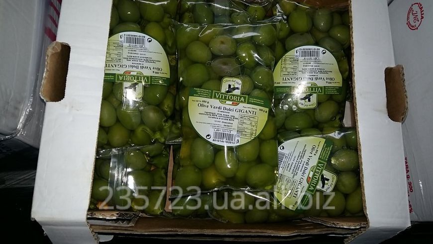 Гигантские зелёные оливки с косточкой Vittoria, 500г 646862396 фото