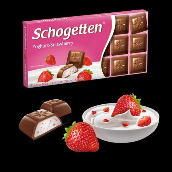 Якісний німецький молочний шоколад Schogetten Yoghurt-Strawnberry з начинкою йогурт-полуниця, 100 г 854877084 фото